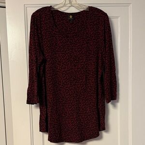 JM Collection 1X Red & Black Animal Print Top | Plus Size | Excellent Condition
